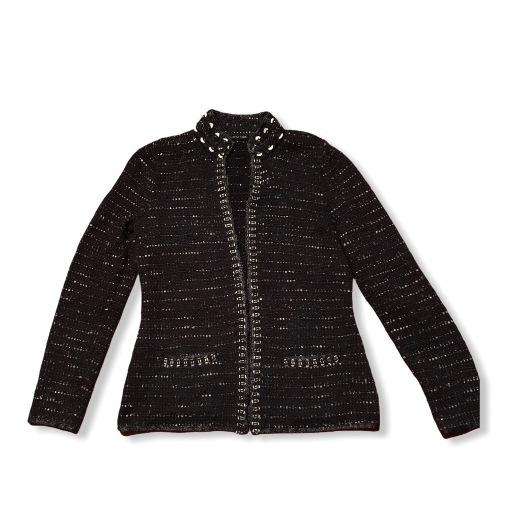 Black and white Elie Tahari wool cardigan size S - Picture 1 of 7